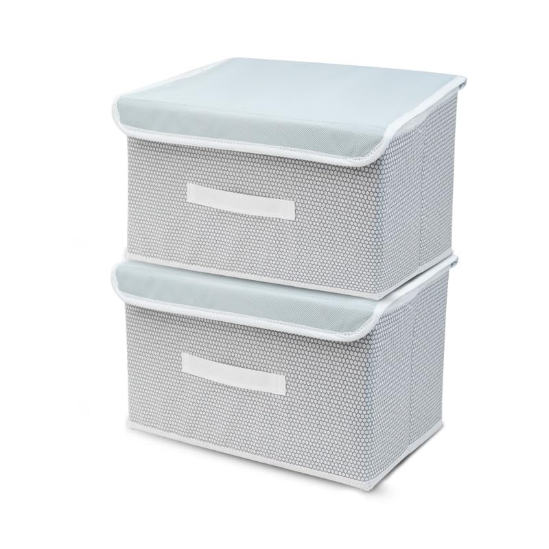 M Teaser Foldable NonWoven Big Storage Box With Lid And Handles, Grey, Multipurpose Organiser For Clothes And Toys, Pack Of 2