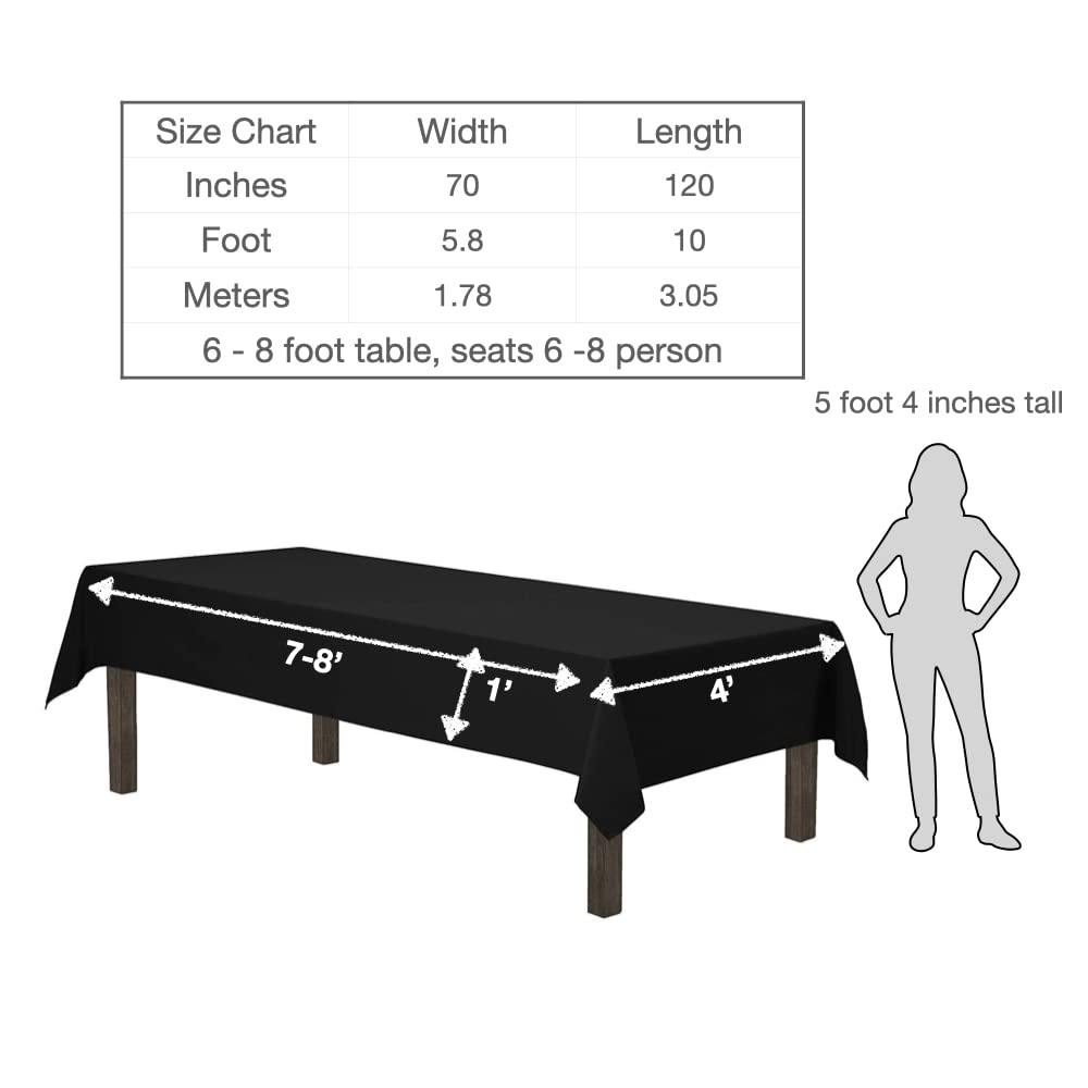 Urby 70 X 120 Inch Polyester Rectangular Table Cloth for 6-8 Foot Table That Seats 6-8 Person - Fits Folding Tables  Picnic Tables  Dining Tables - Machine Wash Reusable & Wrinkle Free - Black