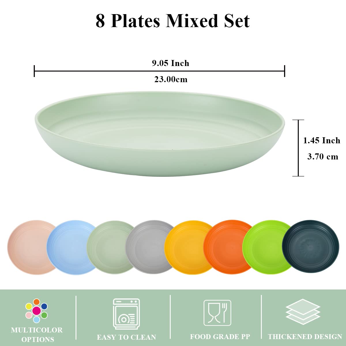 Berglander 9 Inch Plastic Deep Dinner Plates Set of 8 Colors  Reusable and Sturdy Unbreakable Dishes Set for Pasta Bowls Ramen Drop Resistant  BPA Free Dinnerware Microwave Safe Dishwasher Safe
