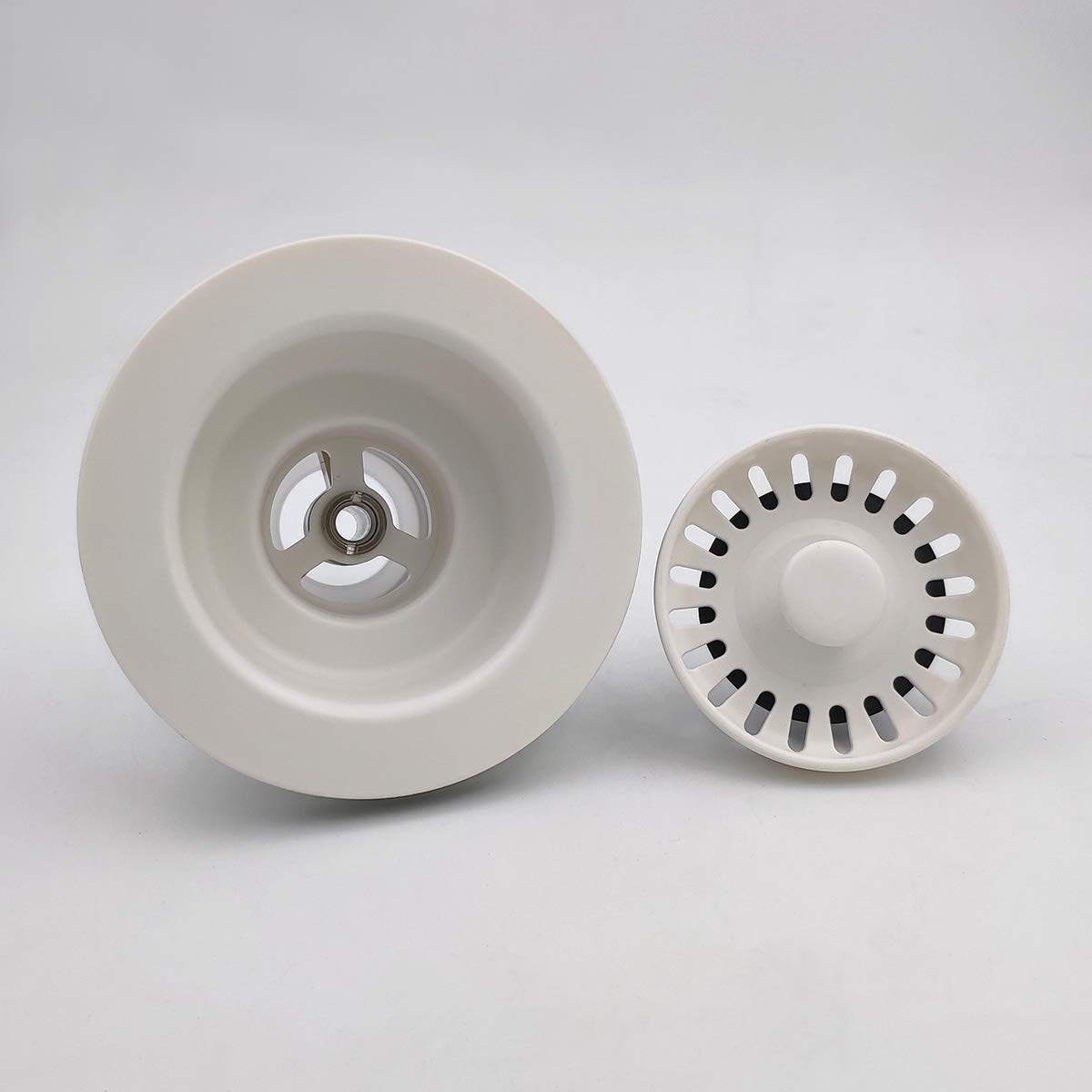 Eadot White Polymer Drain Kitchen Sink Drain Assembly With Removable Basket Strainer And Rubber Stopper For 3.5-Inch Drain Openi