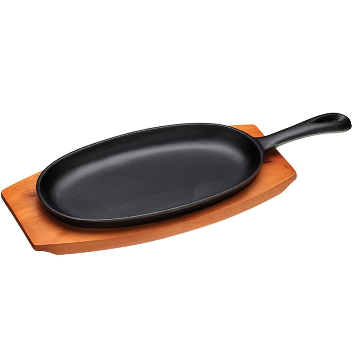 KitchenCraft KCSIZZLE World of Flavours Japanese Teppanyaki Grill Platter, Cast Iron Sizzling Plate with Wooden Base, 34.5 x 14.