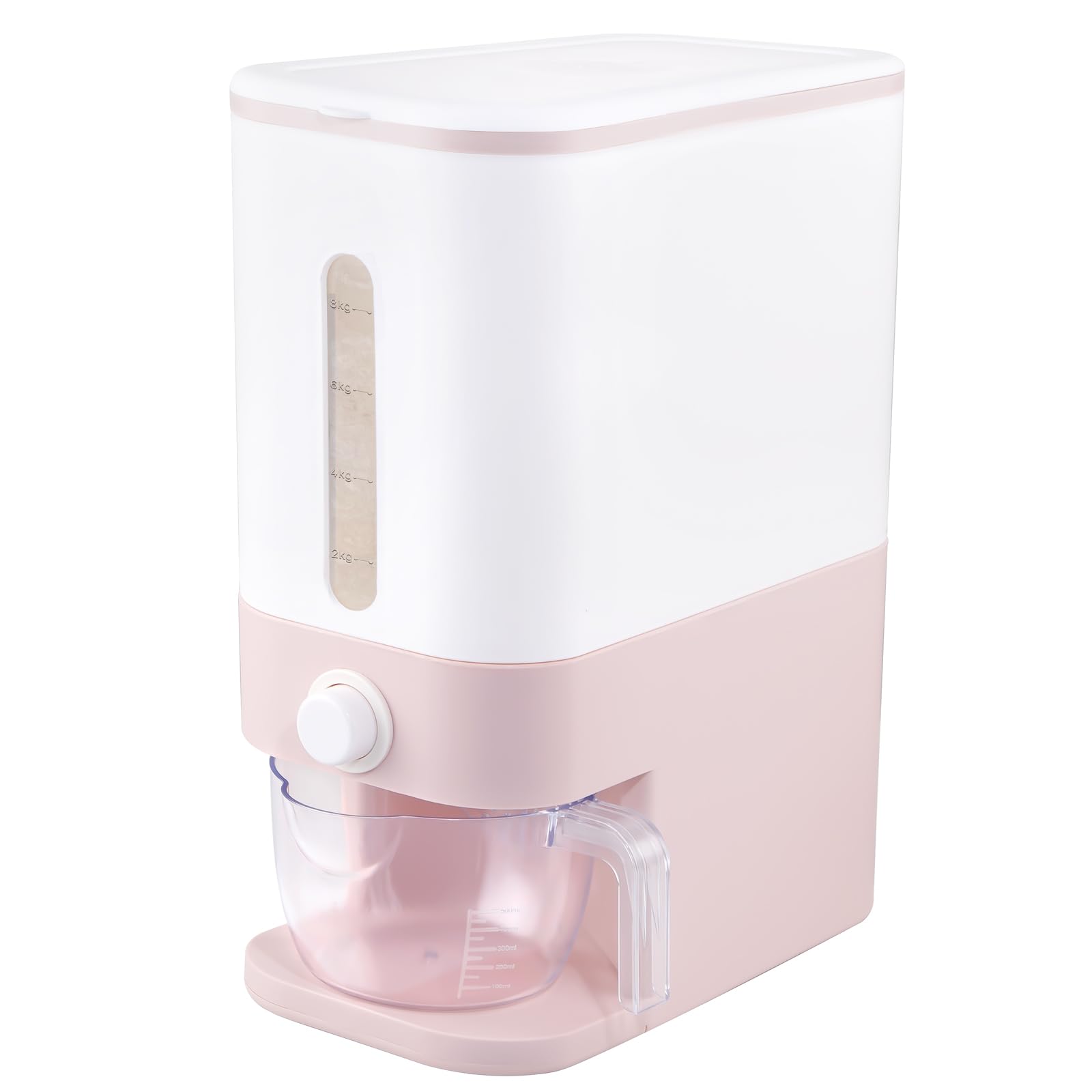Rubtlamp 22.5 Lbs Pink Rice Dispenser, Rice Storage Container, Pink Rice Storage Container with Measuring Cup, Rice Holder Bucke