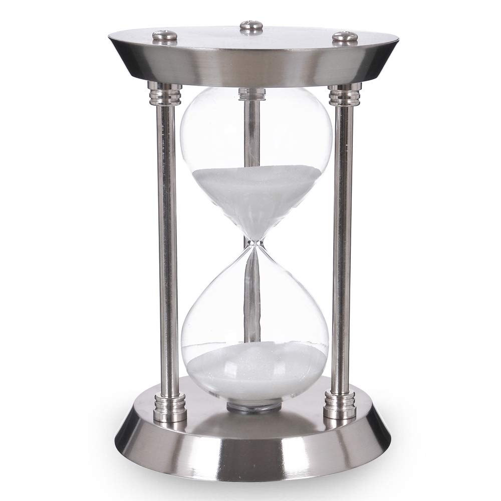 60 Minute Hourglass Sand Timer With Metal Frame, Big Size Antique Sand Clock, Silver