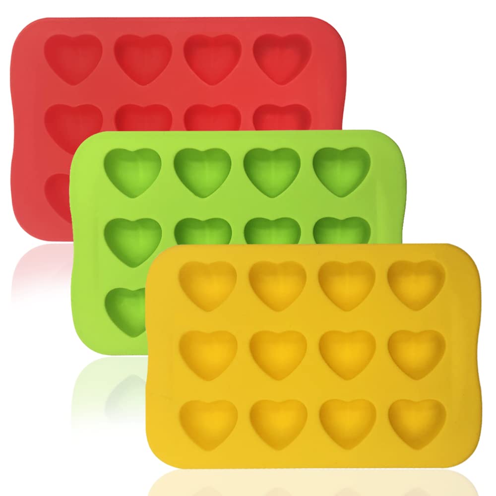 Dakuan Silicone Heart Shaped Molds, 3 Packs 12 Cavities Heart Shaped Silicone Mold For Chocolate Cake Jelly Pudding Handmade Soa