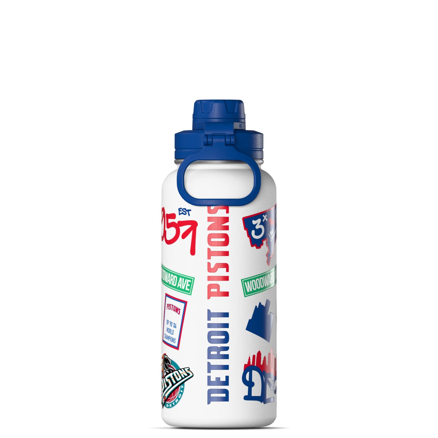 Hydrapeak x NBA Officially Licensed Detroit Pistons 32 oz Active Water Bottle with Chug Lid Reusable Stainless Steel Double Wall