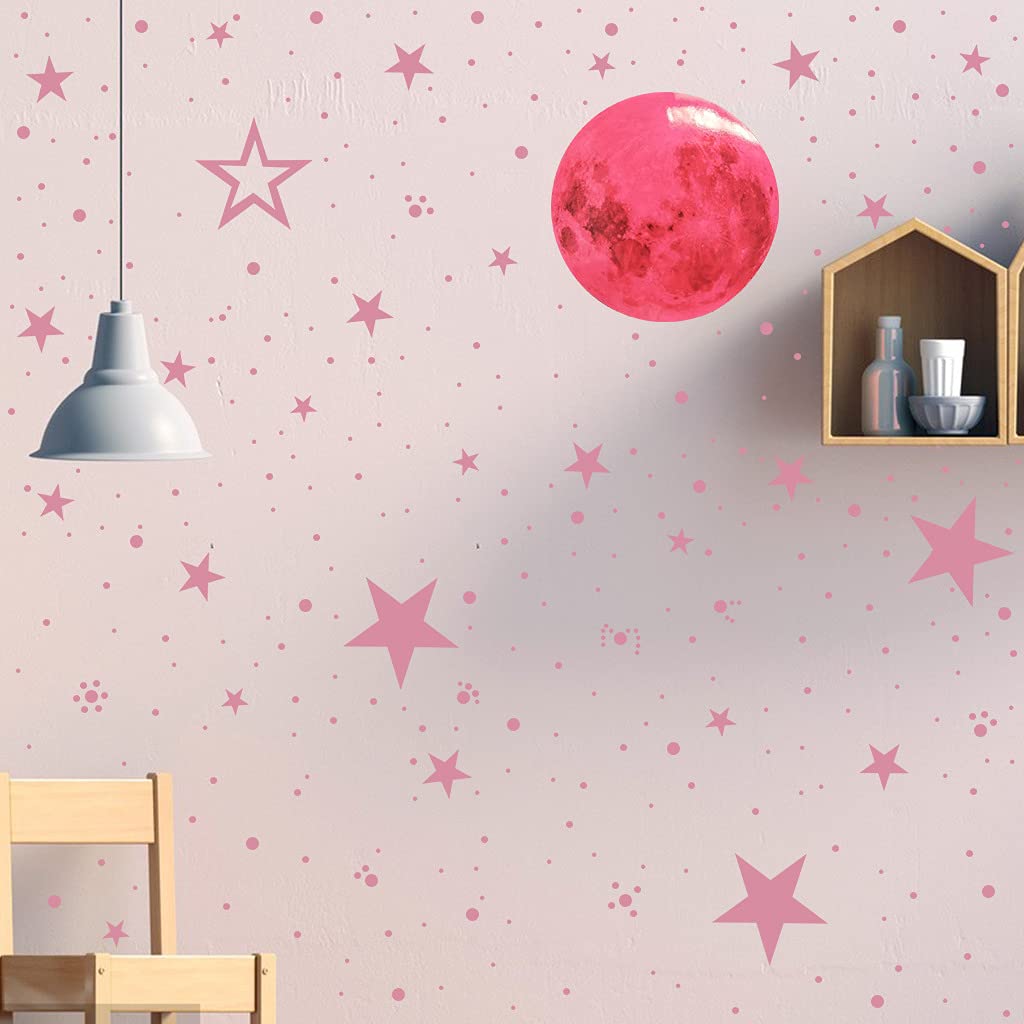 Glow In The Dark Stars And Moon Stickers For Ceiling, Luminous Wall Decals Decor For Bedroom Living Room, 407 Dots + 27 Stars +