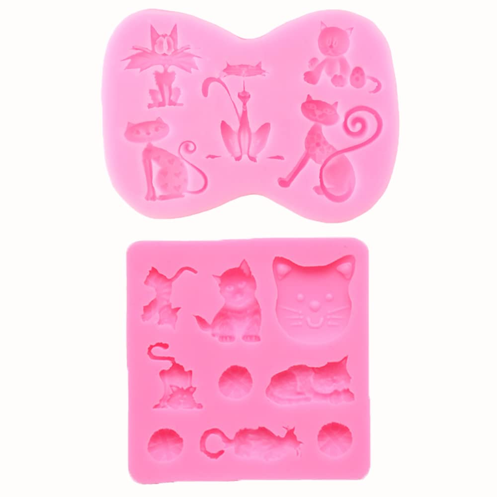 2Pcs Little Cat Shape Silicone Molds For Diy Fondant Candy Making Tools Kitty Kitten Chocolate Mold Desserts Ice Cube Gum Clay B