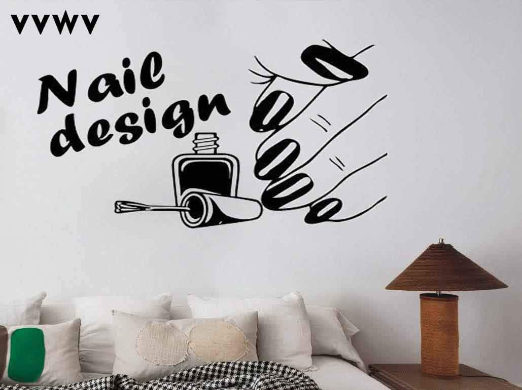 Vvwv Naie Design Mack Up Set Hair Style Beauty Parluor Spa Salon Wall Decal Sticker Black 55.00 X 40.00 Cm (Multi 6)