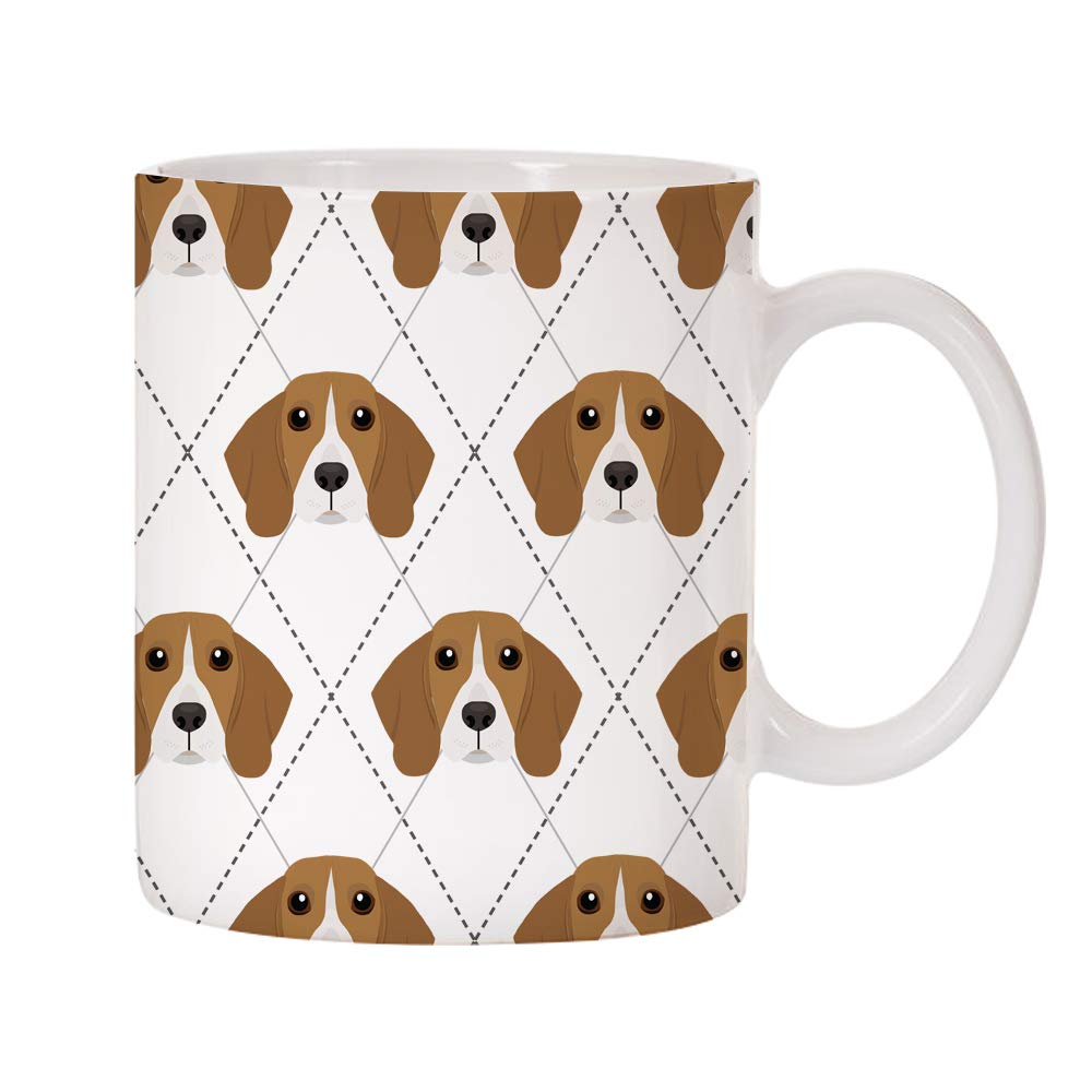 Mystic Sloth Adorable Dog Breed Design Argyle Pattern 11Oz Ceramic Coffee Mug (Beagle)