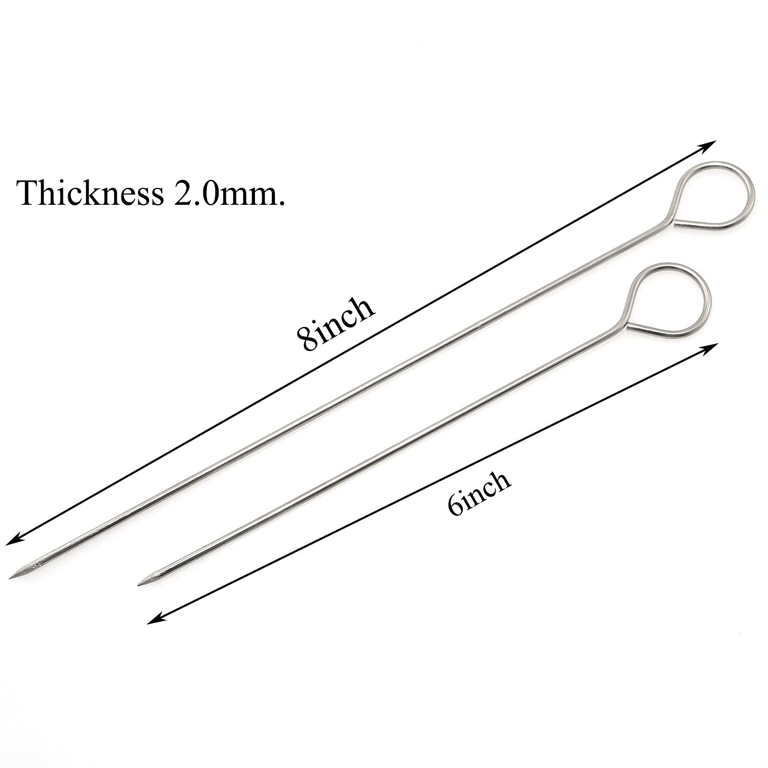 PZRT Stainless Steel BBQ Skewers - 12pcs (6x6" & 6x8") for Roasting Turkey, Shish Kebab & Trussing - Silver