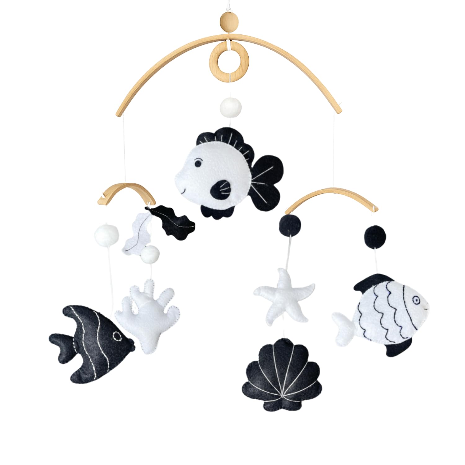 Montessori Baby Mobile - Handmade Black & White Fish Crib Mobile - Nursery Decor for Boys and Girls - Newborn Visual Development