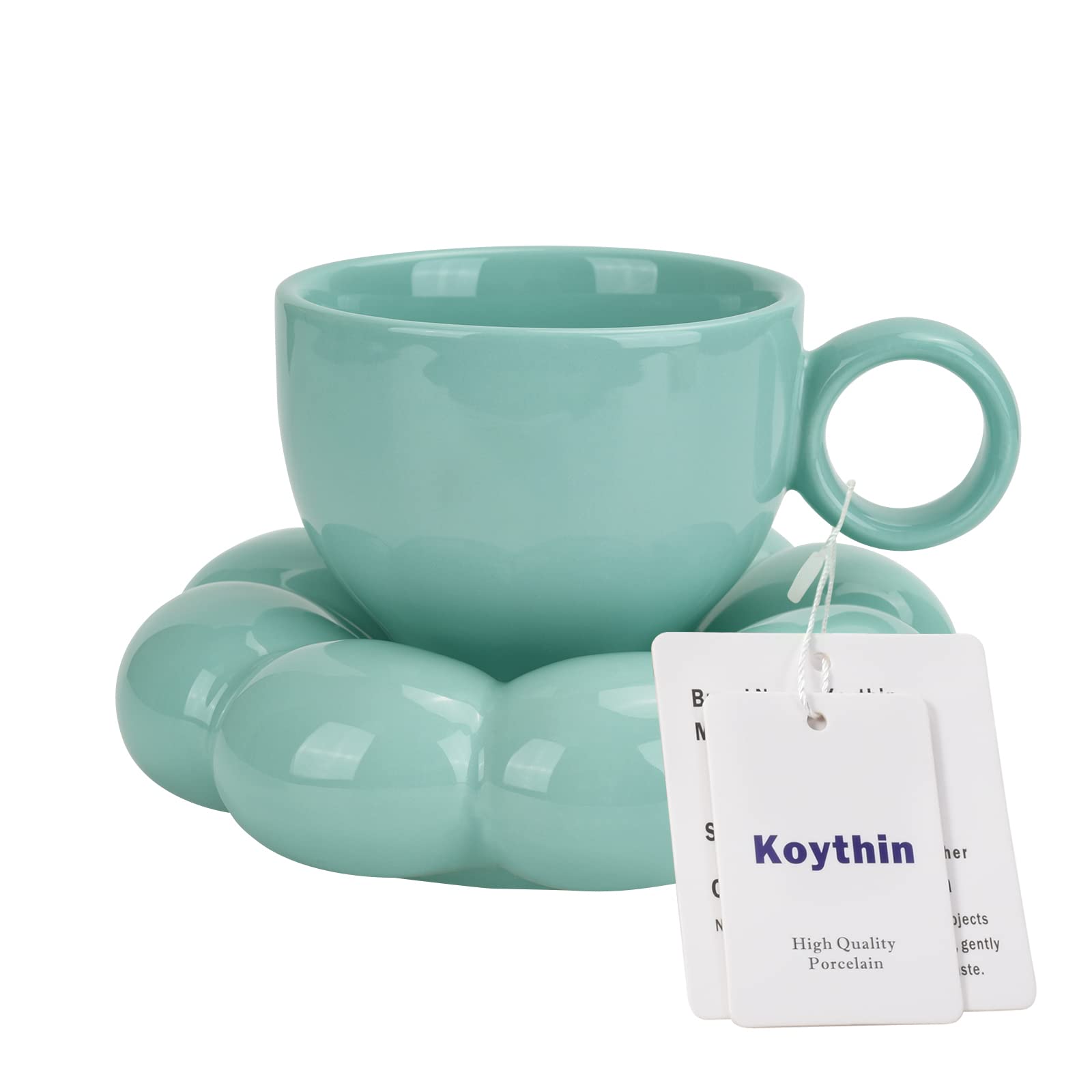 Koythin 6.5oz Sunflower Saucer Mini Ceramic Mug, BlueGreen Tea Latte Cup