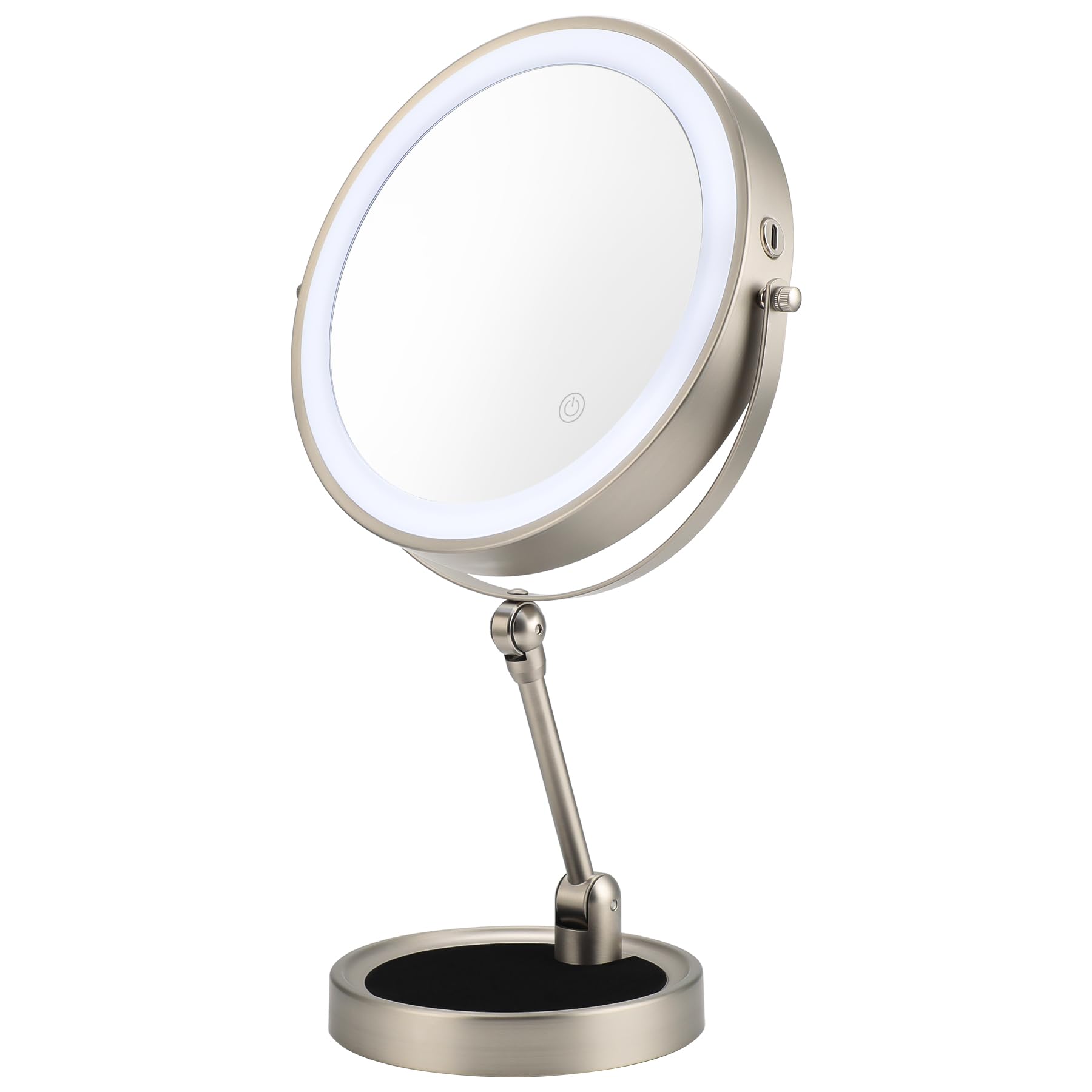 9 Lighted Makeup Mirror,1X/10X Magnifying Vanity Mirror With Height & Brightness Adjustable,Rechargable Makeup Mirror,360Rotatio