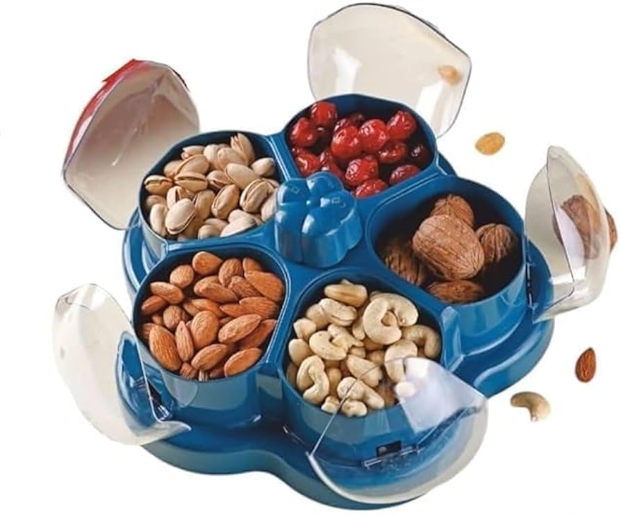 Vandu Multicompartment Storage Box  Lotus Shape Rotating Dry Fruit & Snack Organizer Box With Compartments, Multipurpose Storag