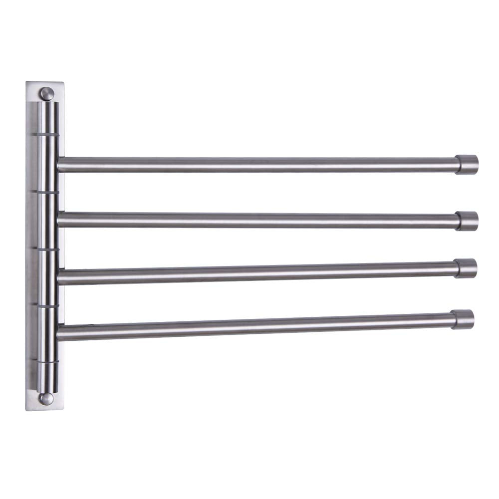Kimzcn Swivel Towel Bar 4-Arm Bathroom Towel Holder Wall-Mounted Swing Out Towel Rack With Hooks Rustproof Brushed Finish