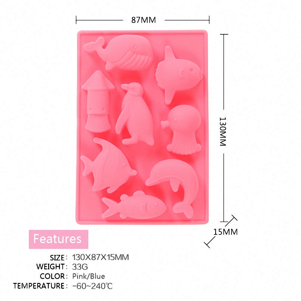 2Pcs Marine Chocolate Mold, Under The Sea Animal Silicone Ice Cube Trays, Whale Fish Dolphin Penguin Squid Octopus Silicone Jell