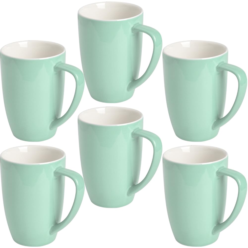 homEdge Porcelain Mug Set, 16 Ounces Cup for Tea, Latte, Mocha, Hot Chocolate, Set of 6, Turquoise