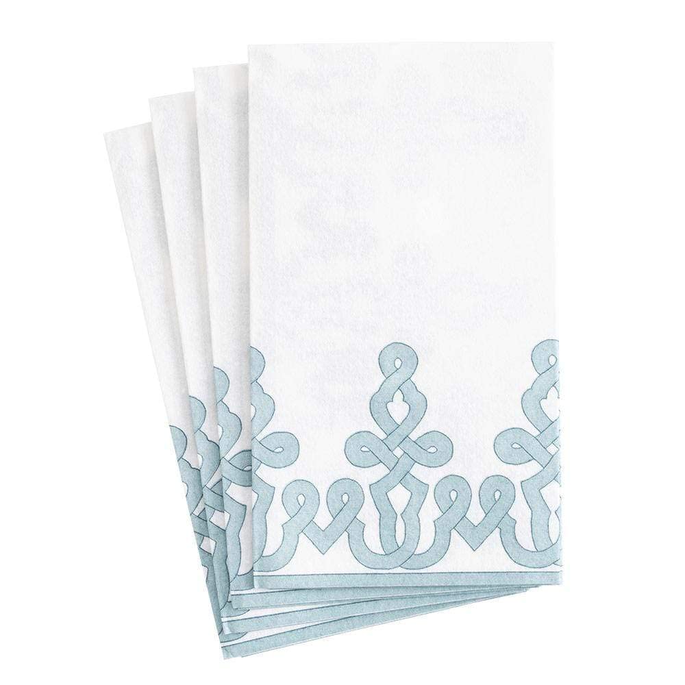 Caspari Dessin Passementerie Paper Linen Guest Towel Napkins In Stone Blue - Two Packs Of 12