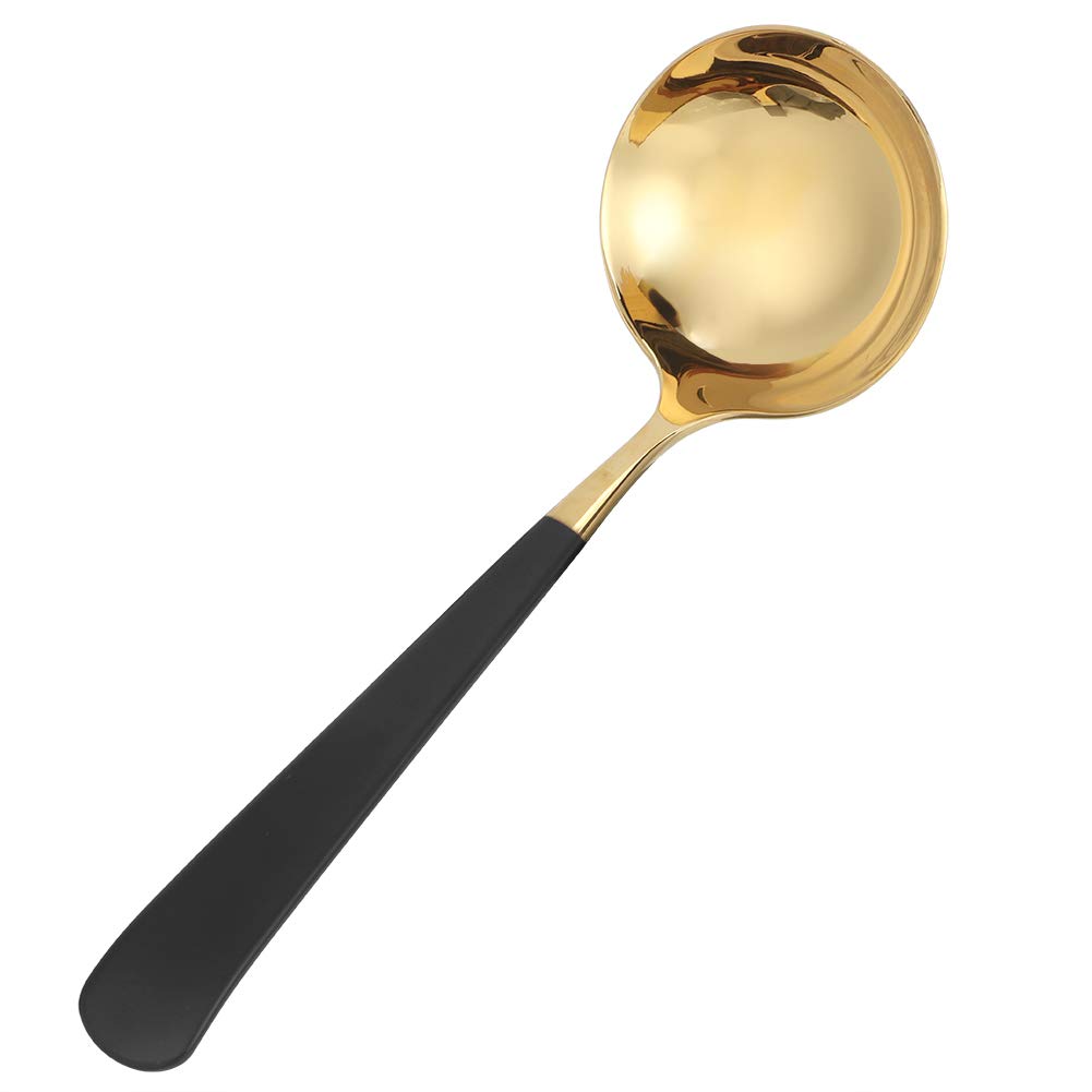 Deep Spoons, 304 Stainless Steel Soup Ladle Black-Gold Serving Spoon Cooking Spoons For Household Restaurant Hotel, With Long Ha