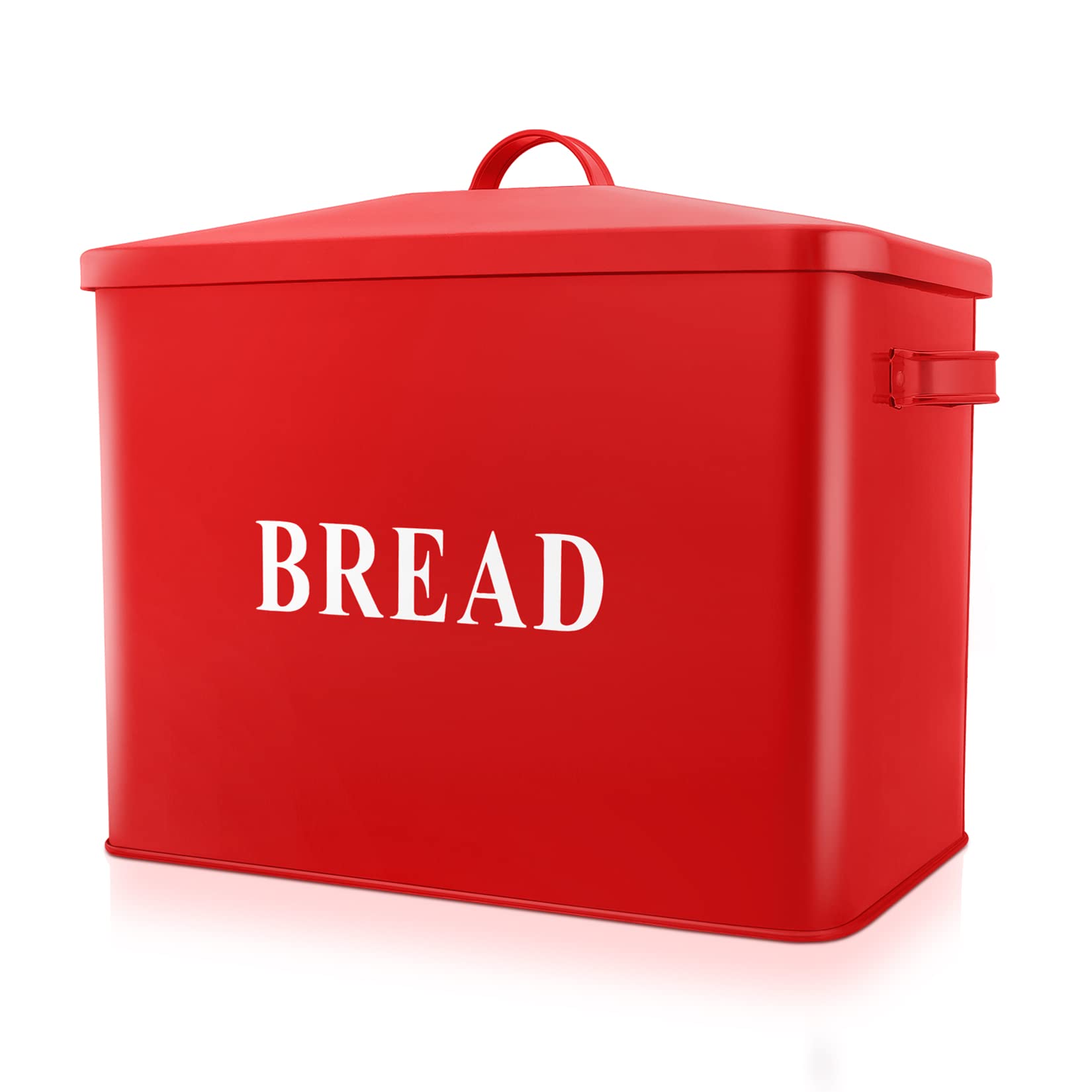 P&P Chef Extra Large Red Bread Box With Lid, Metal Bread Storage Container For Farmhouse Kitchen Countertop, 13.1    X 11.81