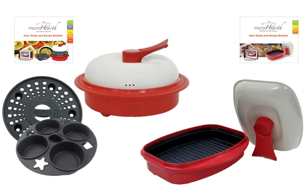 Microhearth Cookware Set (Everyday Pan Combo & Grill Pan) For Microwave Oven, Red
