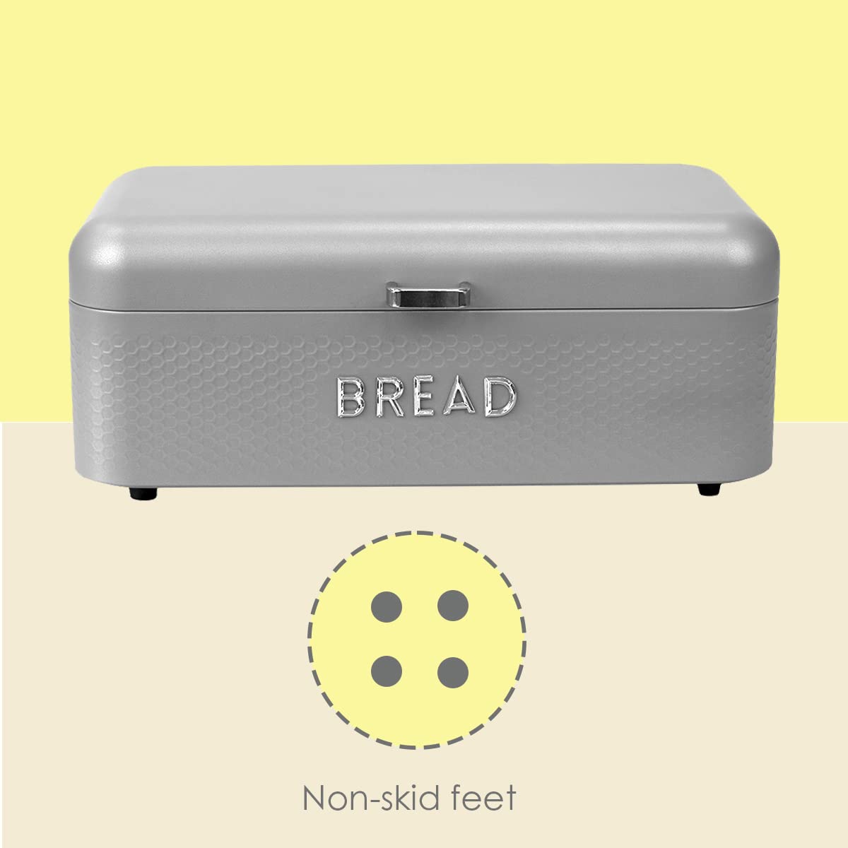 Home Basics Soho Bread Box For Kitchen Countertop, Metal, (Grey), Vented With Hinge Top | Large Bread Box | Keeps Loaves, Bagels