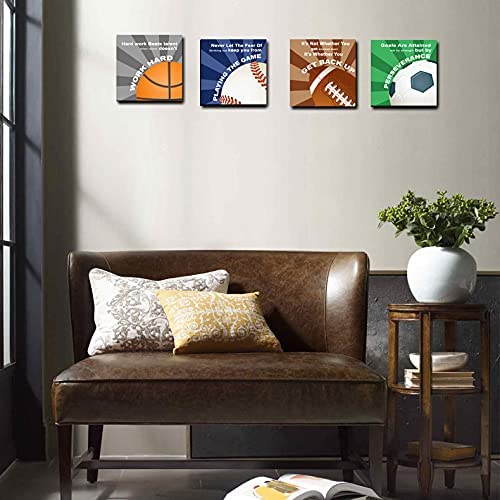 Kailefu-Colorful Sports Inspirational Quotes Framed Canvas Wall Art -Motivational Basketball Baseball Soccer Football Quotes Spo