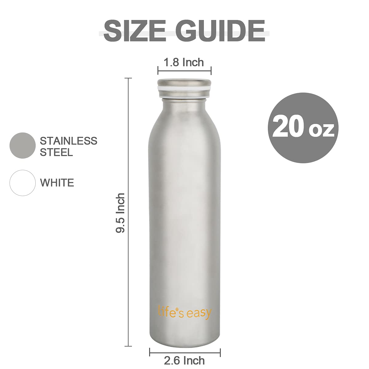 Life'S Easy 20 Oz Stainless Steel Water Bottle - Double Wall Vacuum Insulated Water Bottle - Leak Proof Insulated Thermal Bottle