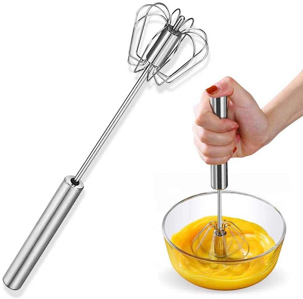 Pujara Stainless Steel Whisks, Hand Push Blender SemiAutomatic Mixer Egg Milk Beater Milk Frother Rotating Push Mixer For Blend