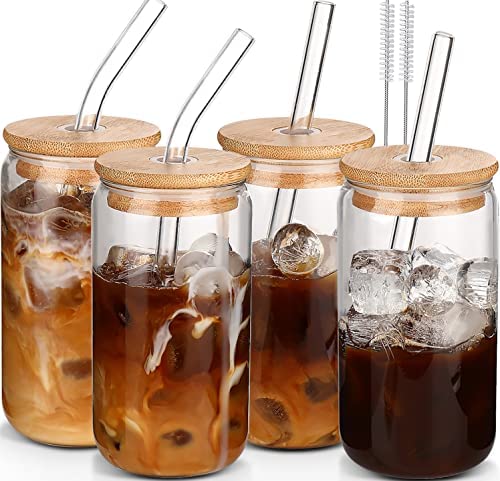 Dwts Danweitesi Glass Cups With Lids And Straws 4Pcs,16Oz Iced Coffee Cups With Lids-Drinking Glasses Set,Cute Tumbler Cup As Co