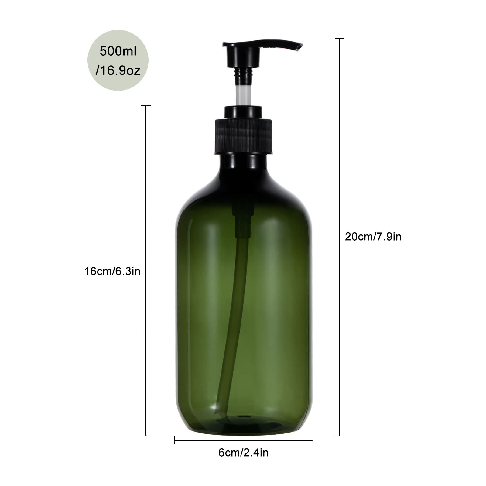 Sdoot Green Pump Bottle, 2 Pack Shampoo Bottles With Pump, 17Oz Refillable Plastic Soap Dispenser Pump Bottle For Shampoo Condit