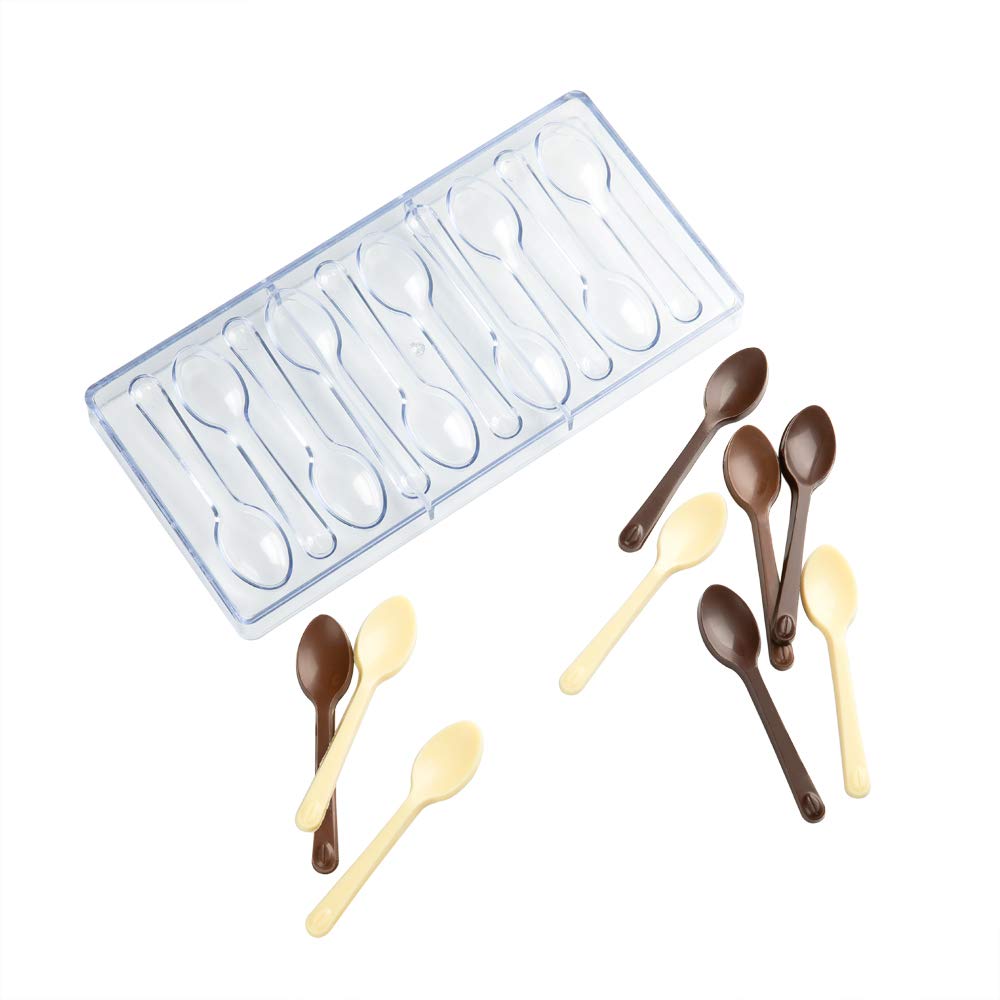 Pastry Tek 10.8 X 5.3 Inch Spoon Mold, 1 Spoon Chocolate Spoon Mold - 10 Cavities, Freezer-Safe, Clear Polycarbonate Candy Spoon