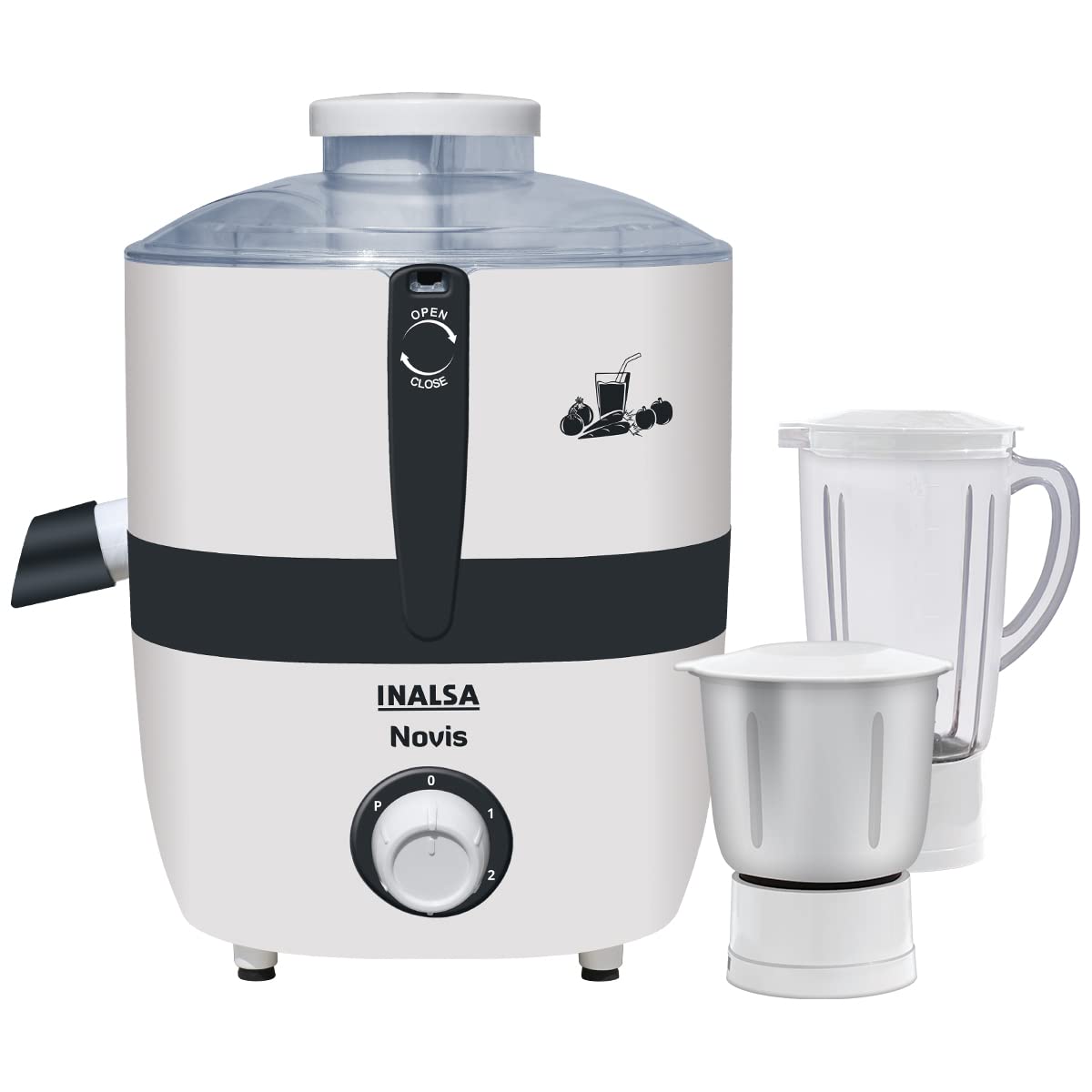 Inalsa Juicer Mixer Grinder 500W- Novis With 2 Jars|1.5L Blender Jar,0.7L Ss Multipurpose Jar|Nozzle Cap|Shockproof Body Design,