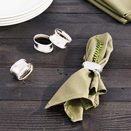 Elegance Beaded Oval Napkin Rings, Set Of 4,Silver