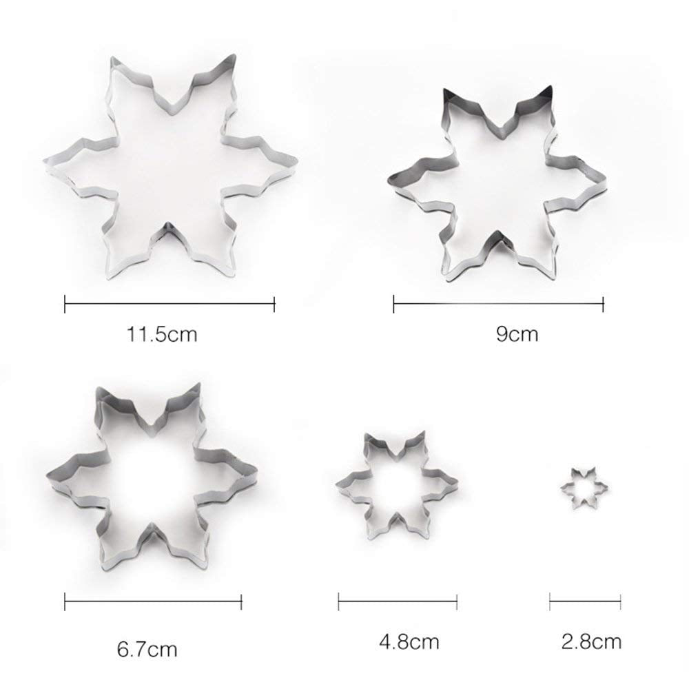 Oocc 5Pcs Metal Stainless Steel Snowflake Ice Crystal Cookie Cutter Shaped Mould