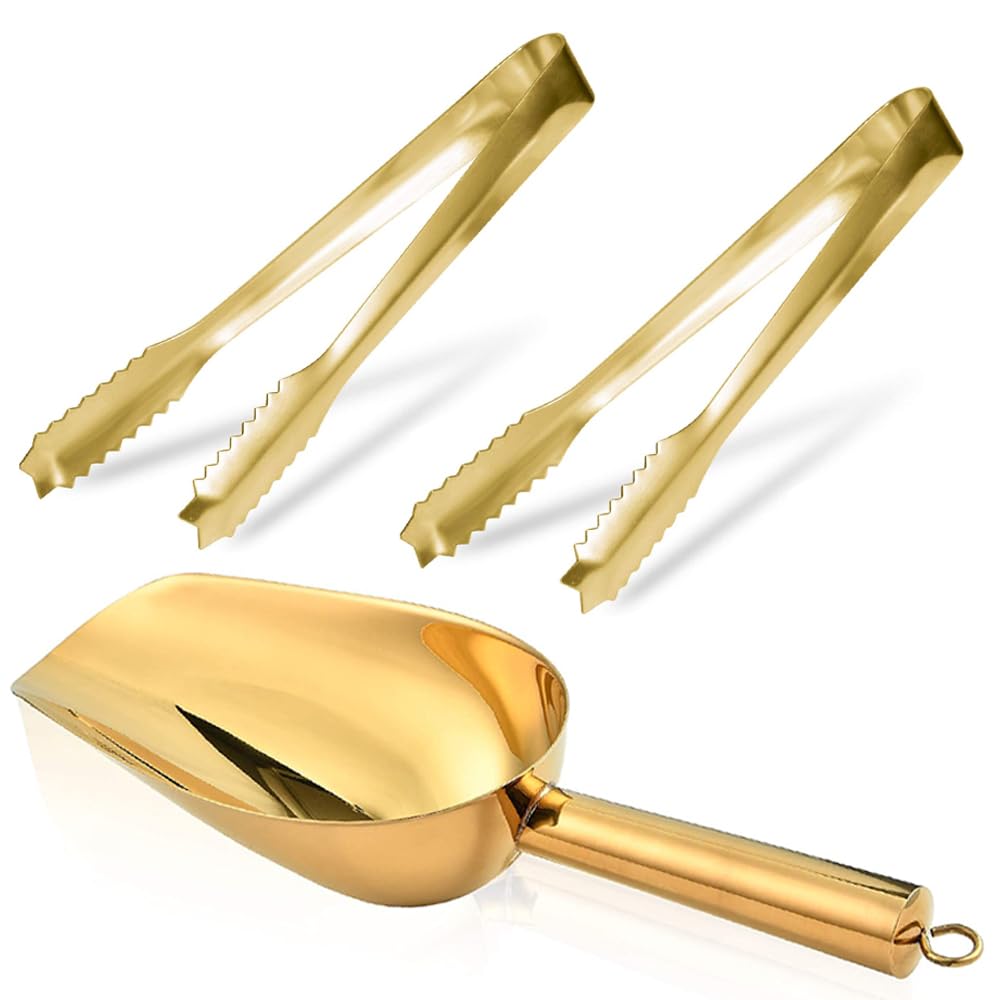 Stainless Steel Ice Scoop And Ice Tongs,Small Round Bottom Bar Ice Flour Utility Scoop 8Oz& Buffet Clip 6Inch Kitchen Bar Bbq Pa