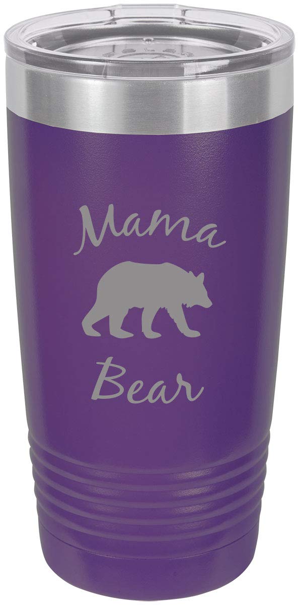 Mama Bear Stainless Steel Engraved Insulated Tumbler 20 Oz Travel Coffee Mug, Purple