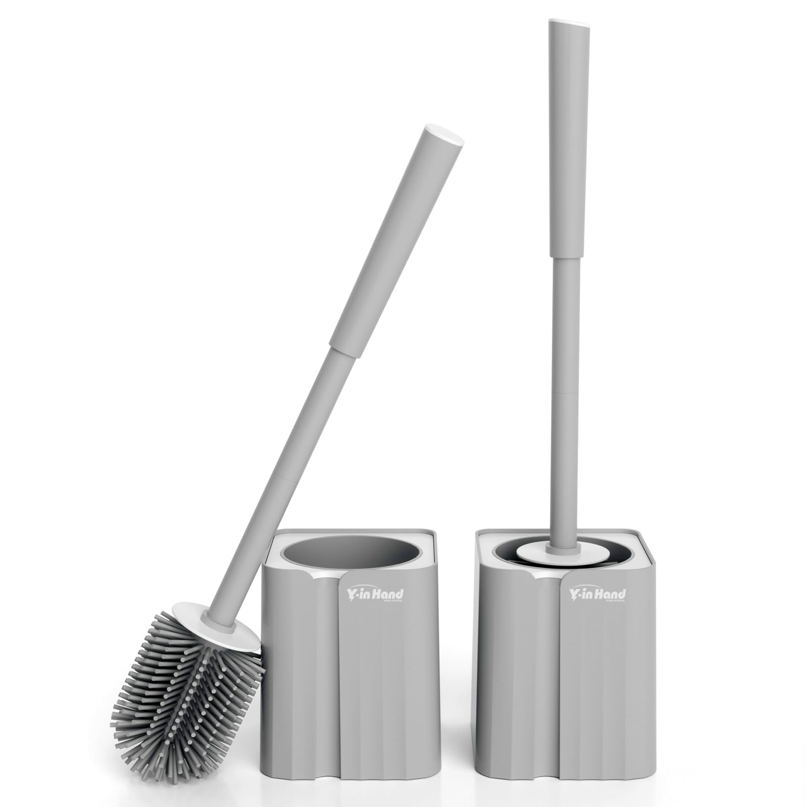 Y-in Hand 2 Pack Toilet Brush and Holder Set, Silicone Toilet Bowl Scrubber for Bathroom, Hidden and Space Saving Toilet Accesso