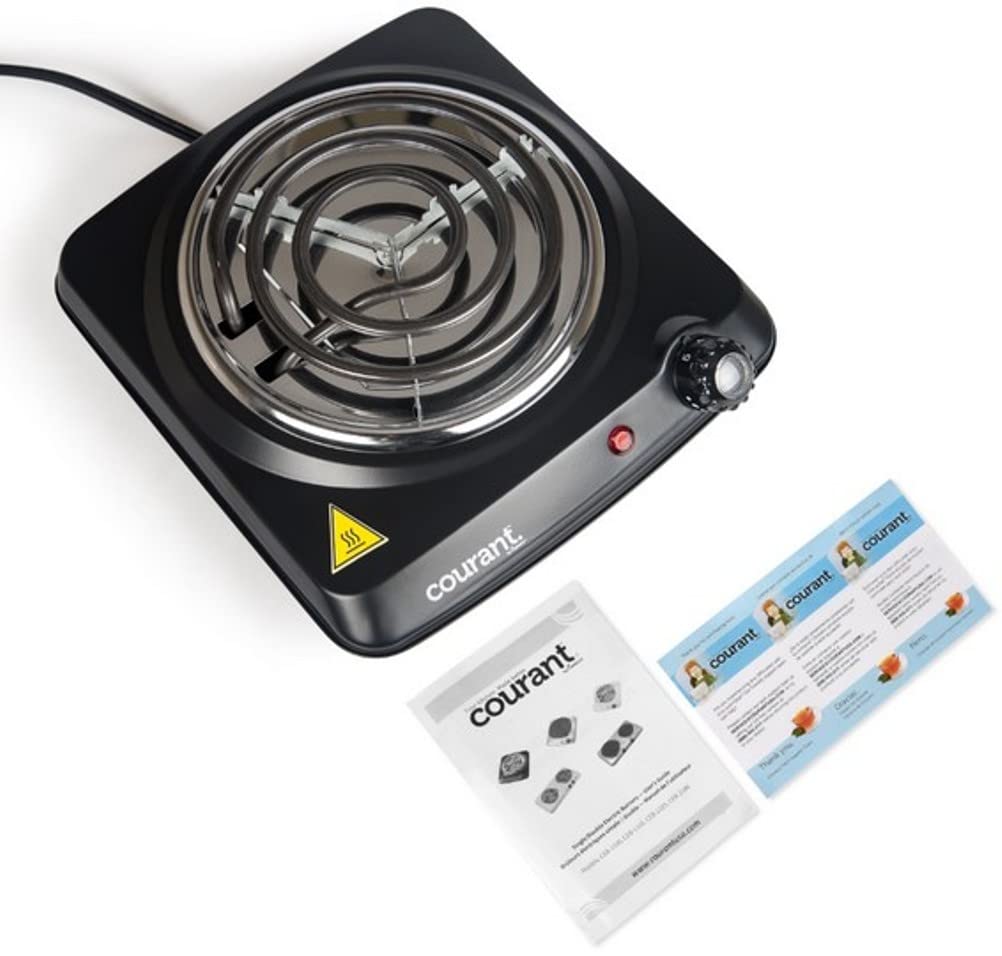 Courant Electric Burner, Single Buffet Countertop Hotplate, 1000W Portable Cooktop, Black