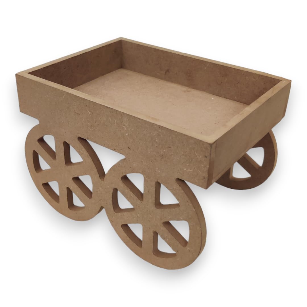 Ria Studio Mdf Diy Decorative Thela Gadi Condiment Packing Serving Tray Basket With Wheels Cutout For Packing, Gifting, Home Dec