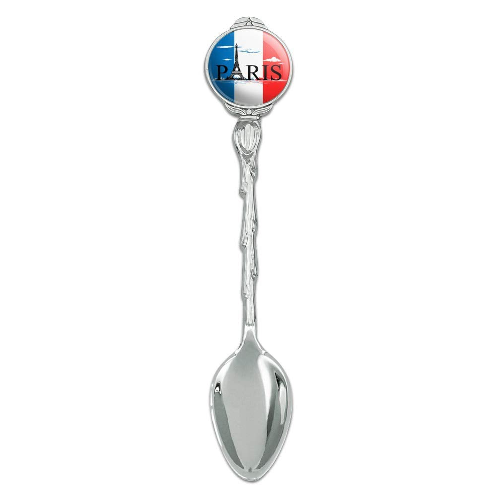 Paris France Eiffel Tower And Flag With Clouds Novelty Collectible Demitasse Tea Coffee Spoon