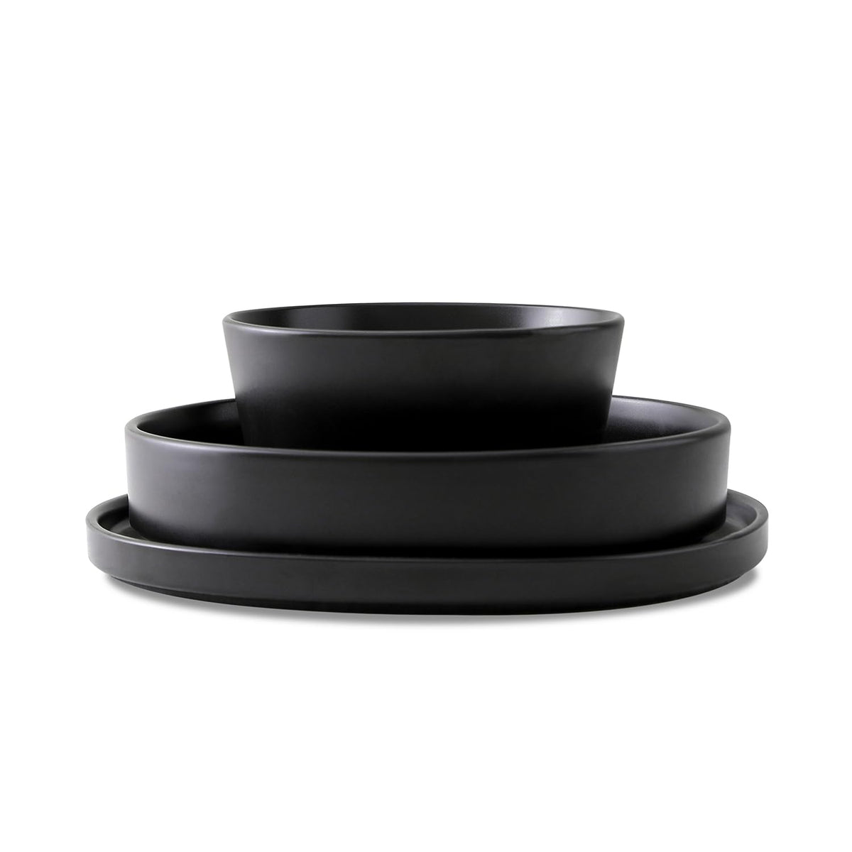 Stone Lain Celina Stoneware 12-Piece Dinnerware Set, Cereal and Pasta Bowls, Black, Coupe