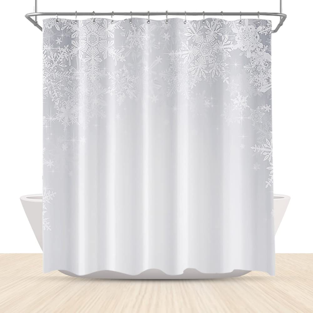 Lfeey 72X78 Inch Winter Holiday Shower Curtain Christmas Theme White Sparkle Snowflakes Bathroom Curtain Polyester Fabric Waterp