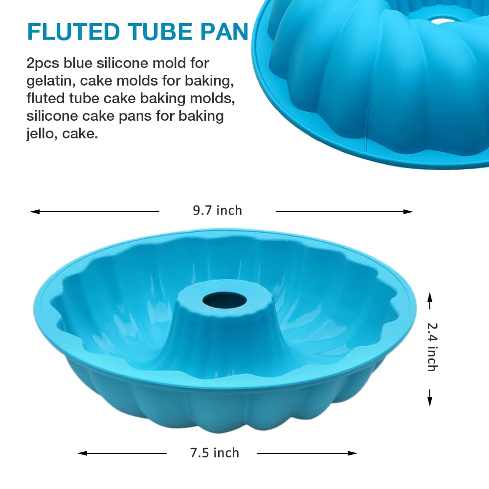 Alimat Plus Silicone Cake Pan 6 Cup, Round Fluted Cake Mold 9.8 Inch, Tube Cake Pan Silicone Baking Molds For Jello, Gelatin, Po