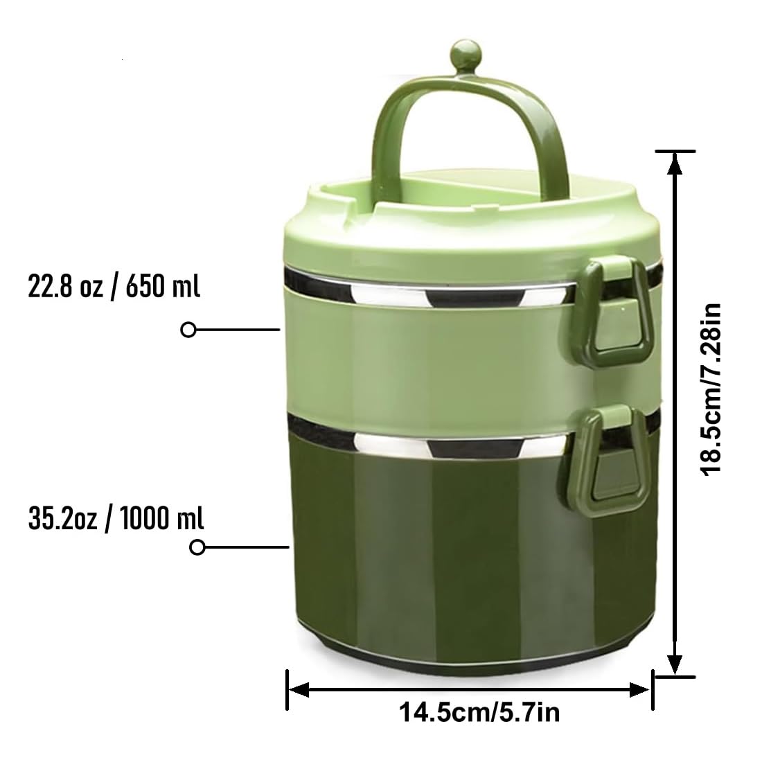 Sanqiahome 2 Tier Stackable Stainless Steel Lunch Box Sealed(Green, 2 Layers)