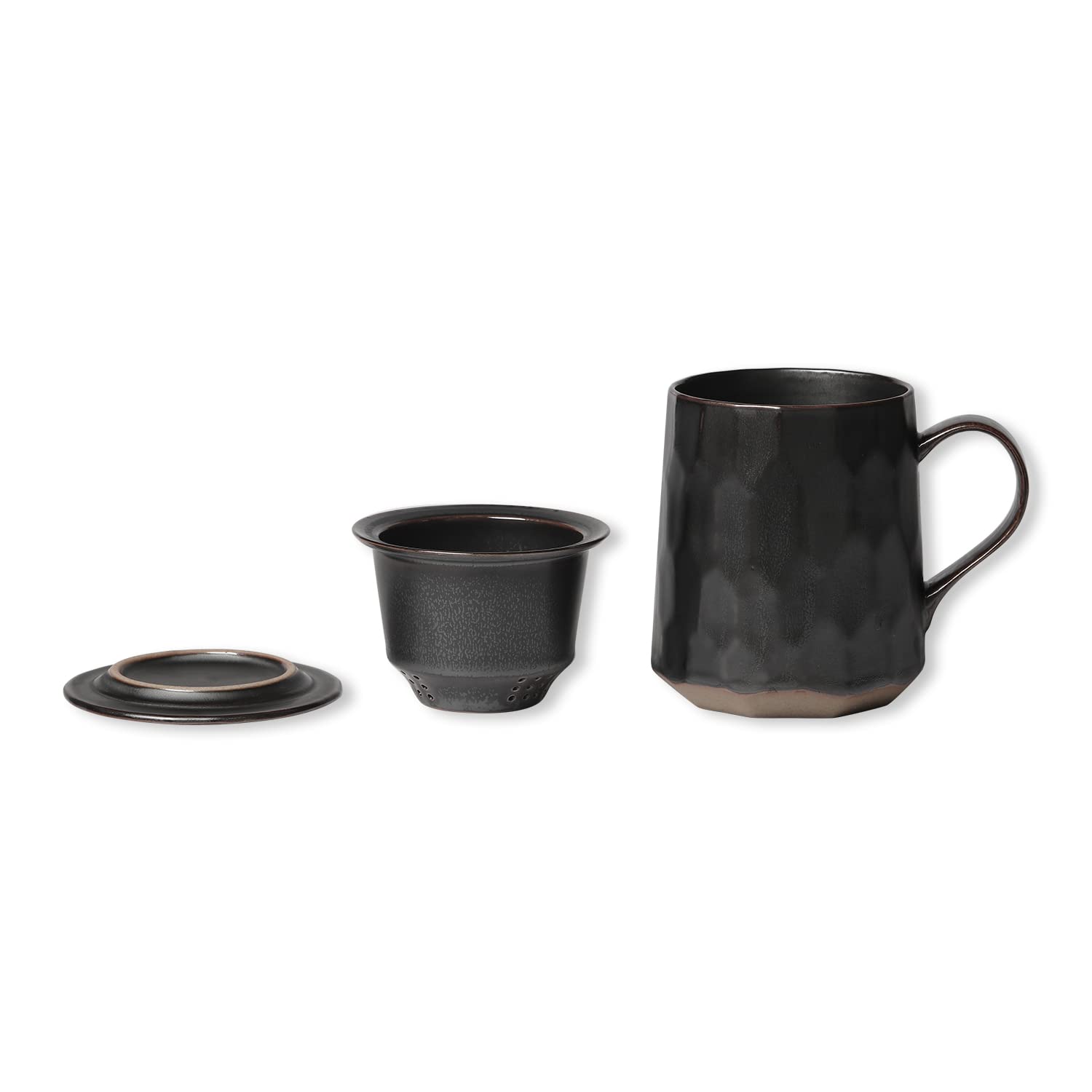 globe faith Pottery Tea Cup with Infuser and Lid, Stoneware Loose Leaf Infusion Tea Mug and Basket Filter for Home, Office or Gi
