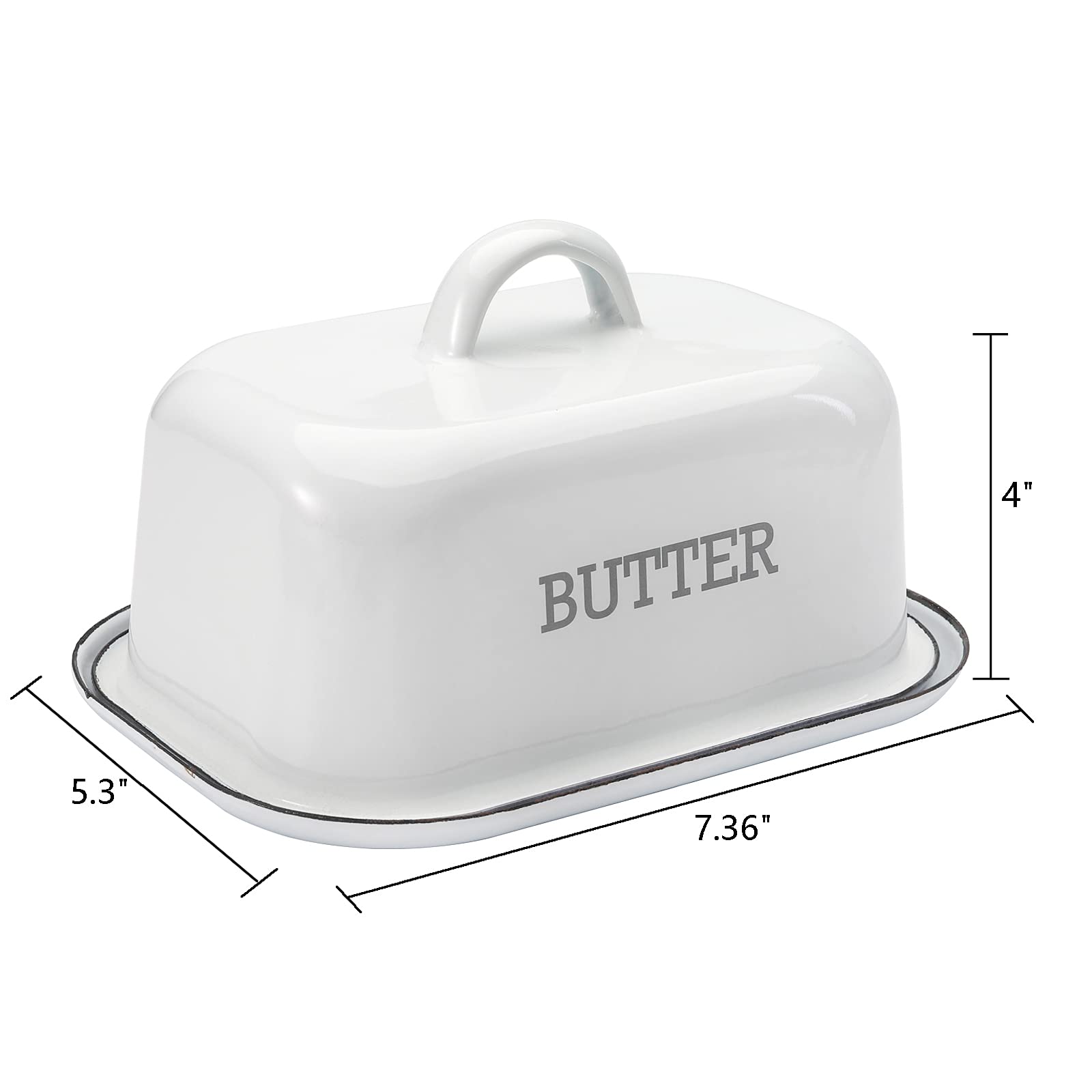 Suwimut Enamel Butter Dish With Lid, Farmhouse White Butter Dish Vintage Black Rim Enamelware Butter Container With Cover, Ename