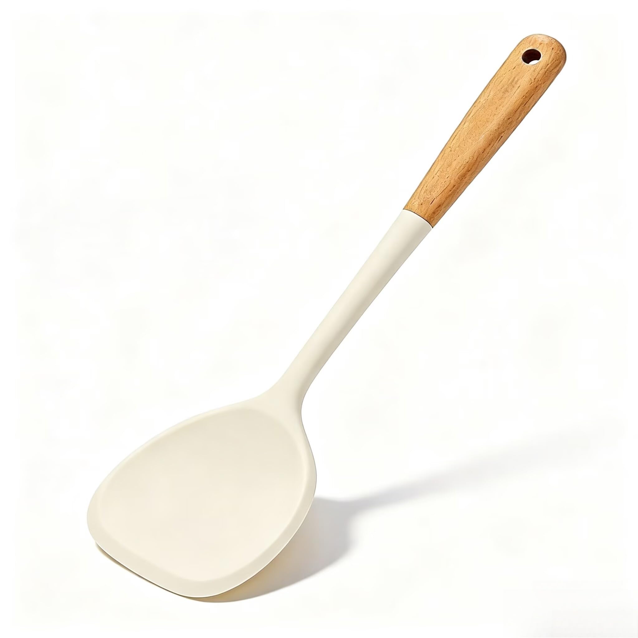 Breakfast Spatula for Eggs & Pancakes, Silicone Turner with Wood Handle