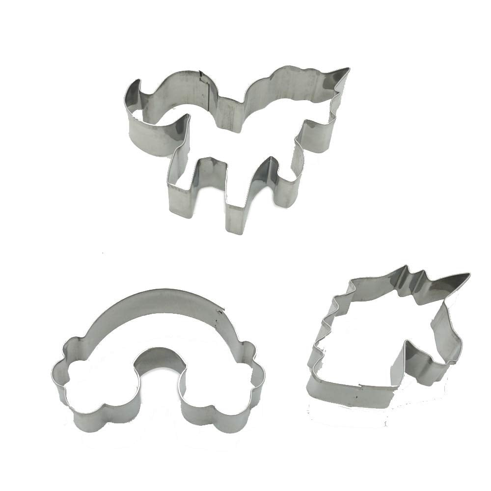 Zavaca 3 Pieces Unicorn Cookie Cutters, Stainless Steel Unicorn Biscuit Cutter, Unicorn Head, Rainbow For Diy Baking