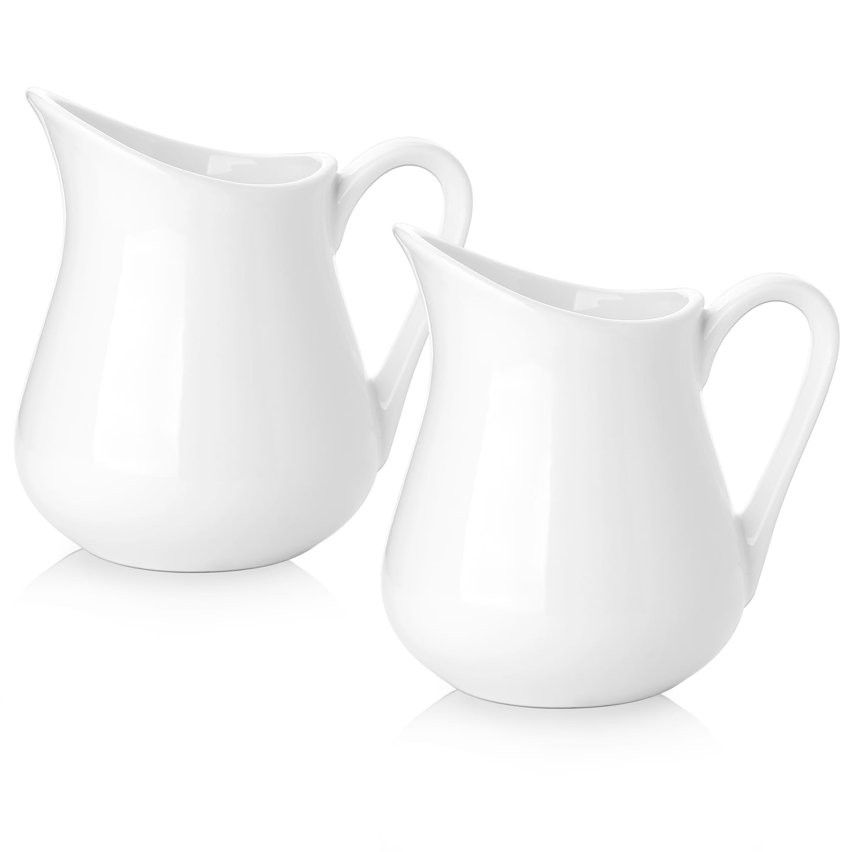 Nucookery 2 Pack 8 Oz White Creamer With Handle, Ceramic Small Creamer Pitcher Set Of 2, Porcelain Small Milk Pitcher For Coffee